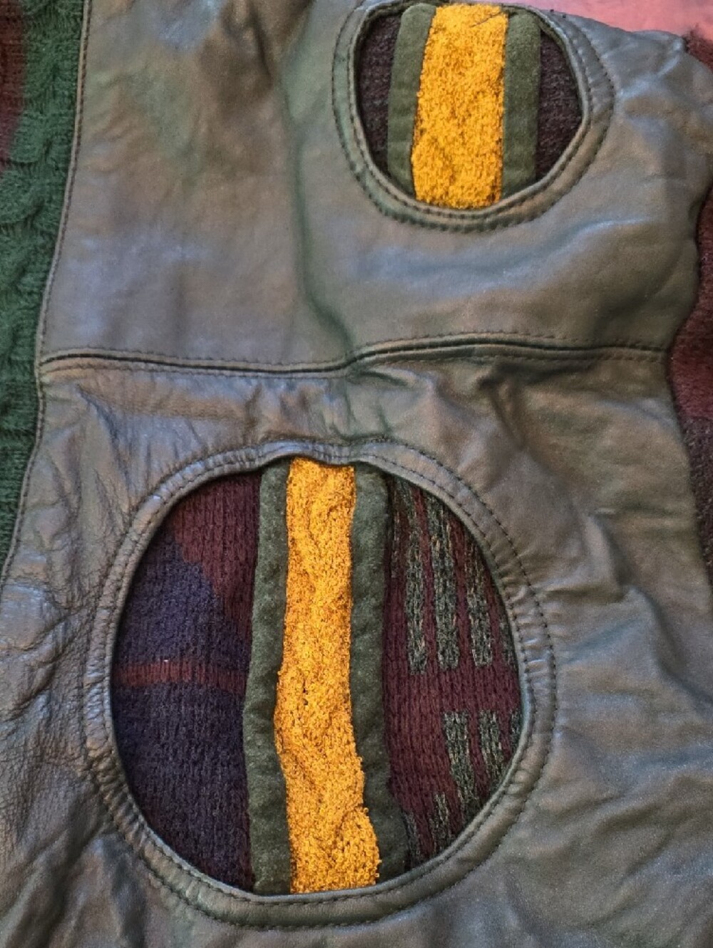 Saxony *Vintage* Green Leather & Knit Bomber Jacket✨️COOGI VIBES✨️ - Picture 4 of 13